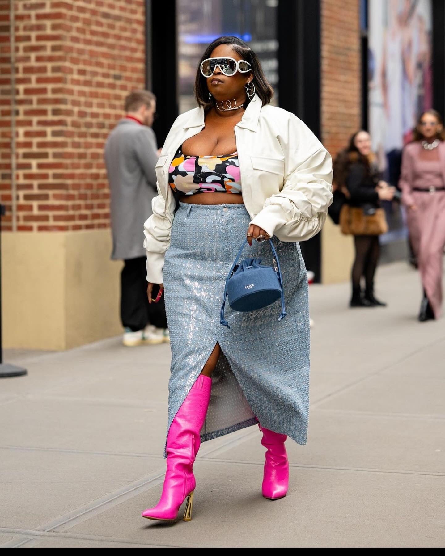 ANiCE’ By Angel Angelou Drawstring Indigo Denim Bucket Bag image 5