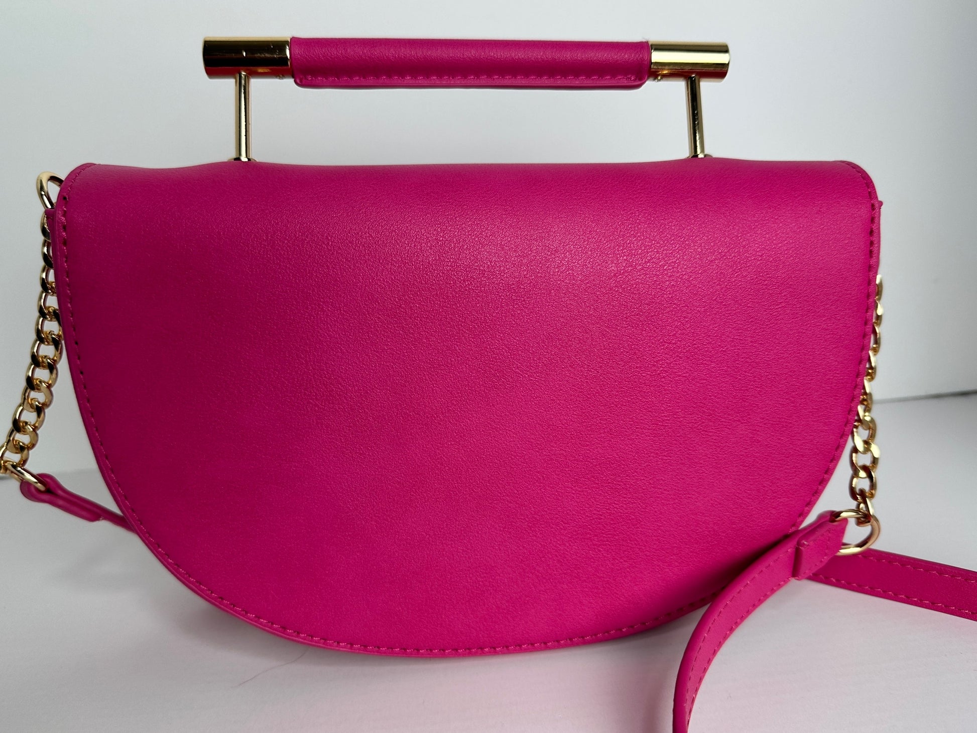 ANiCE’ By Angel SHAKUR Half Moon Metal Leather Top-Handle in Fuschia image 10