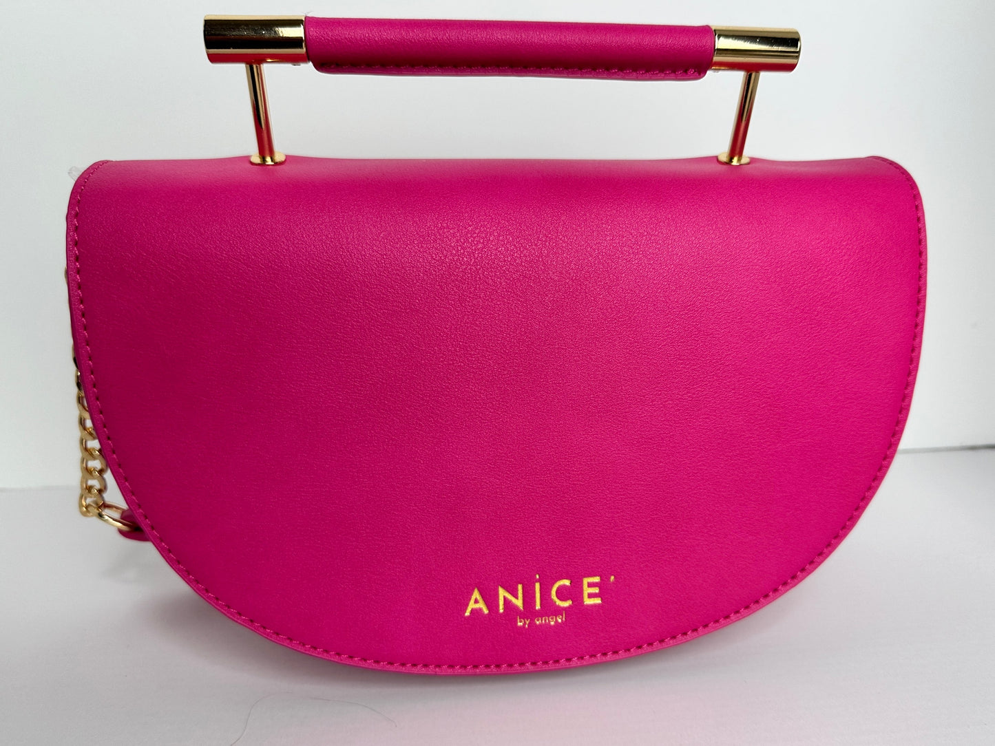 ANiCE’ By Angel SHAKUR Half Moon Metal Leather Top-Handle in Fuschia image 6