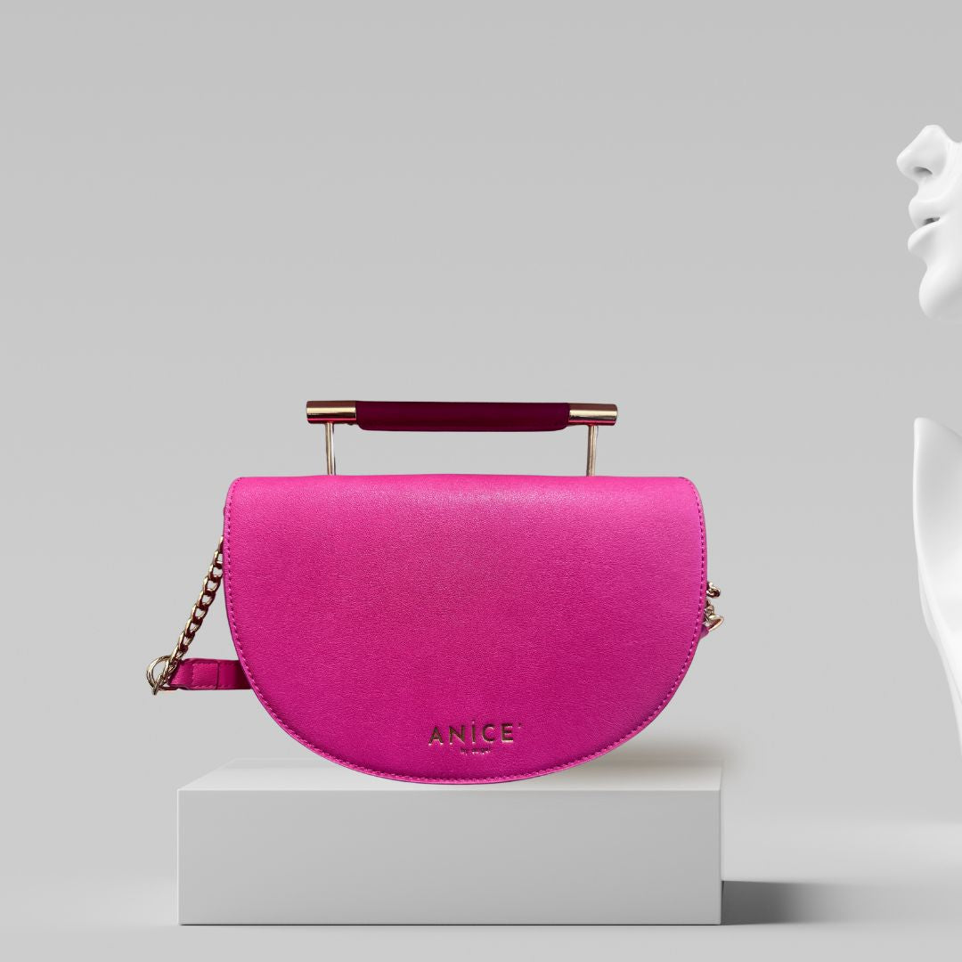 ANiCE’ By Angel SHAKUR Half Moon Metal Leather Top-Handle in Fuschia image 0