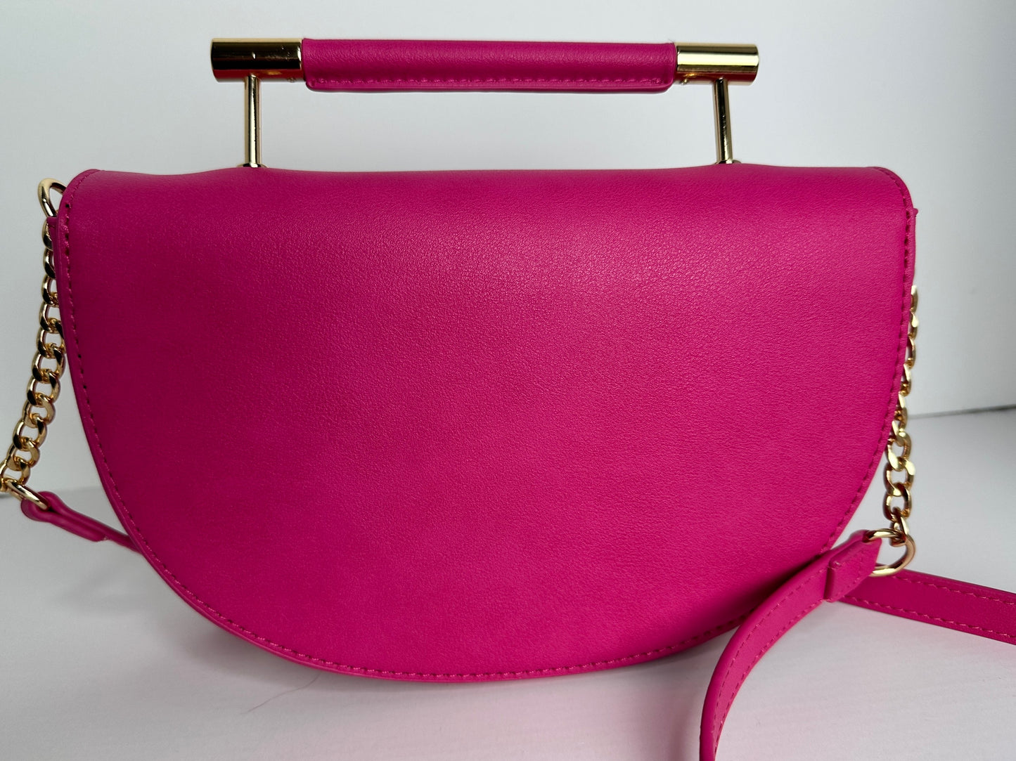 ANiCE’ By Angel SHAKUR Half Moon Metal Leather Top-Handle in Fuschia image 10