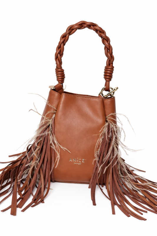 ANiCE’ By Angel Giovanni Feather Bucket Bag in Nutmeg