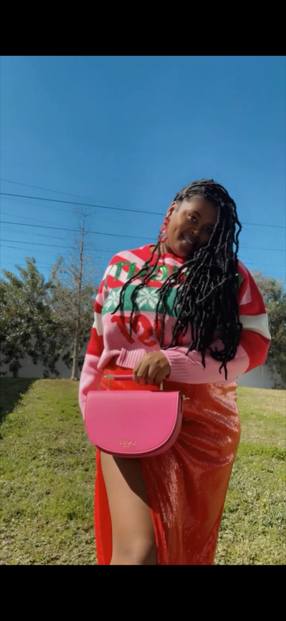 ANiCE’ By Angel SHAKUR Half Moon Metal Leather Top-Handle in Fuschia image 9