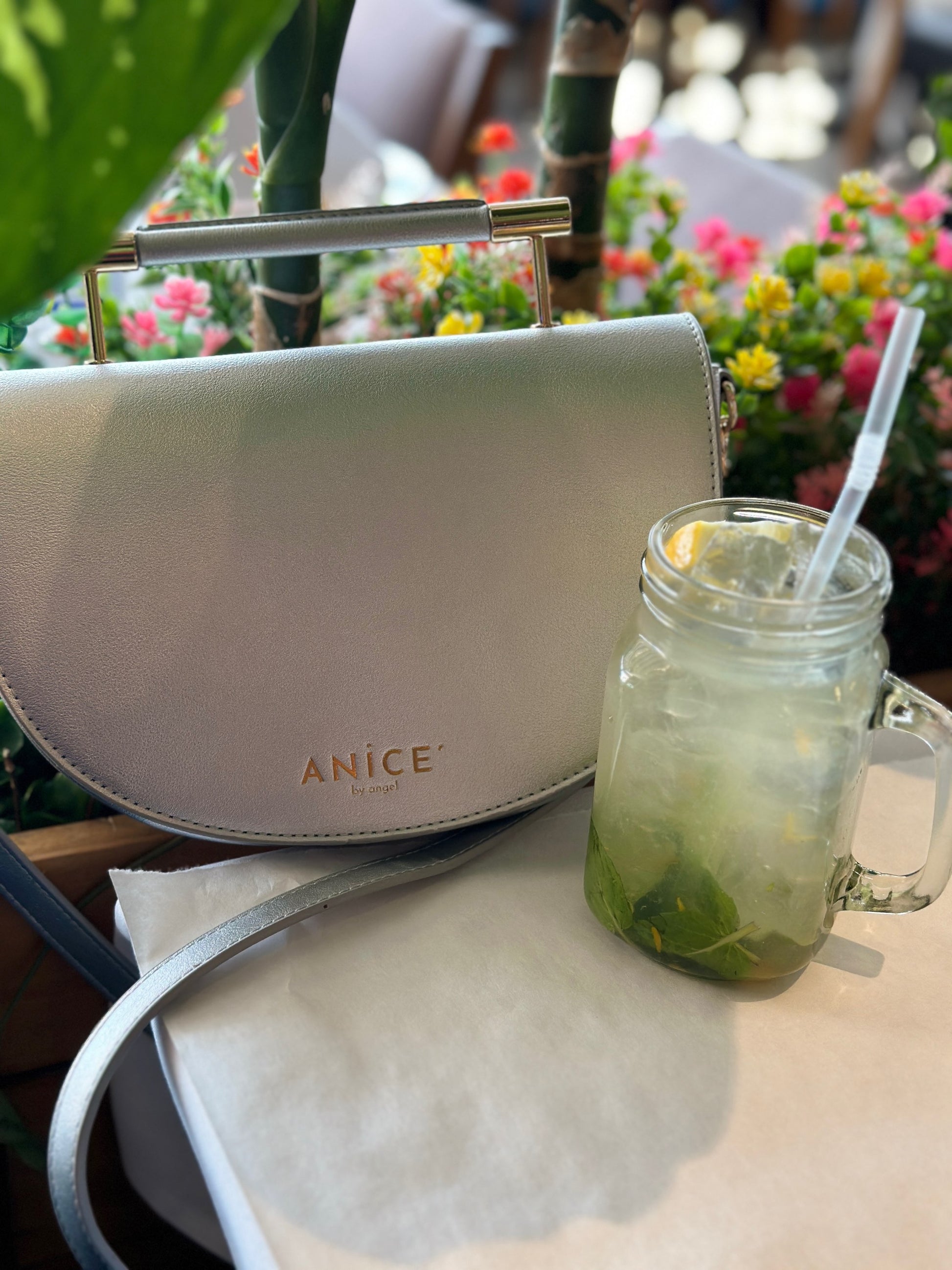 ANiCE’ By Angel SHAKUR Half Moon Metal Leather Top-Handle in Silver image 6