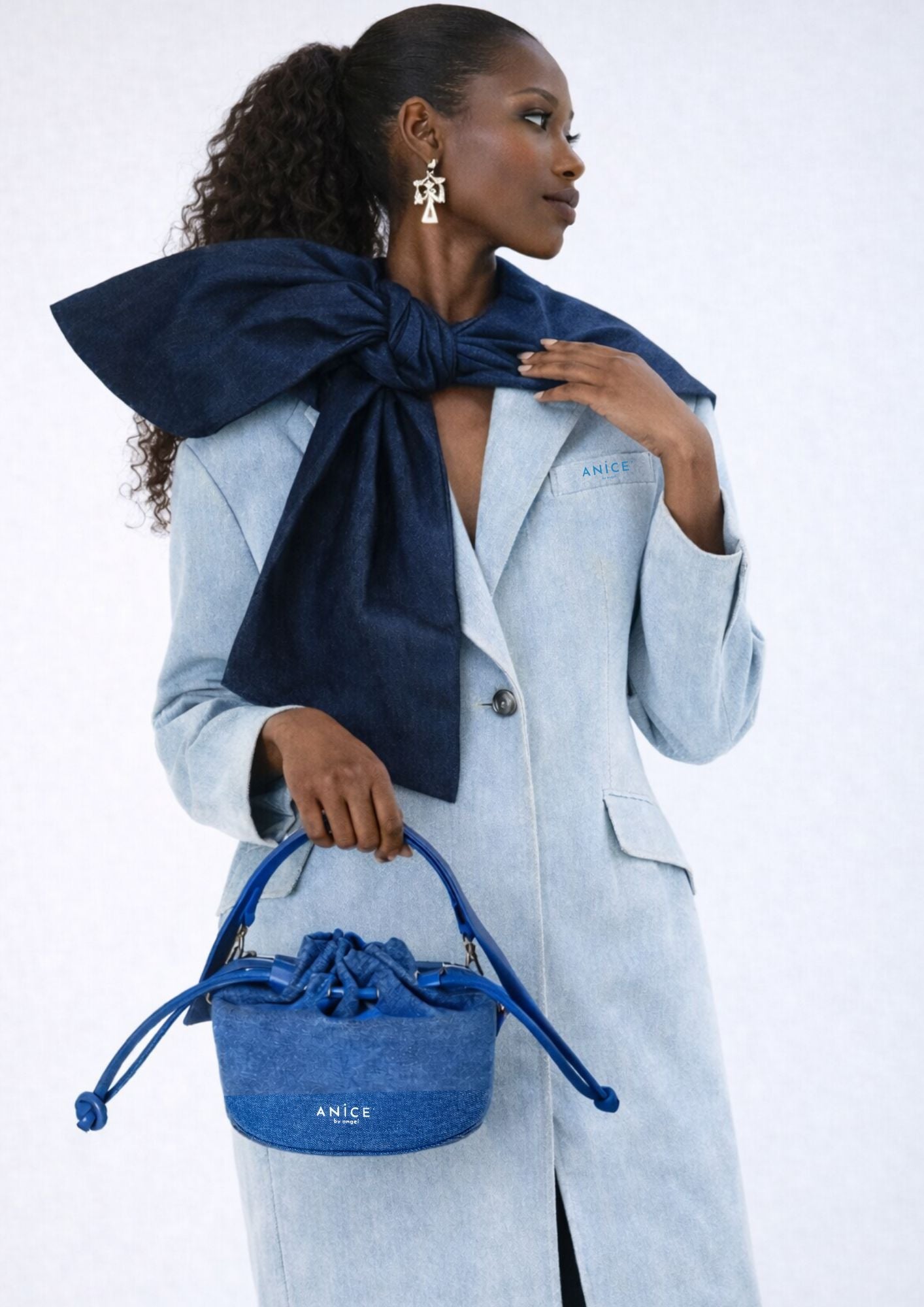 ANiCE’ By Angel Angelou Drawstring Indigo Denim Bucket Bag