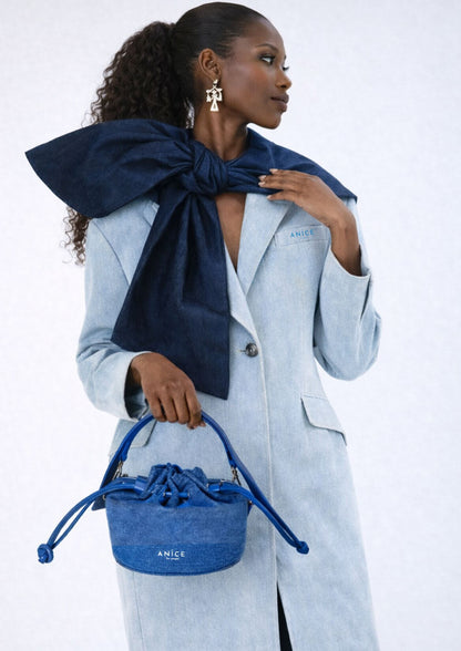 ANiCE’ By Angel Angelou Drawstring Indigo Denim Bucket Bag