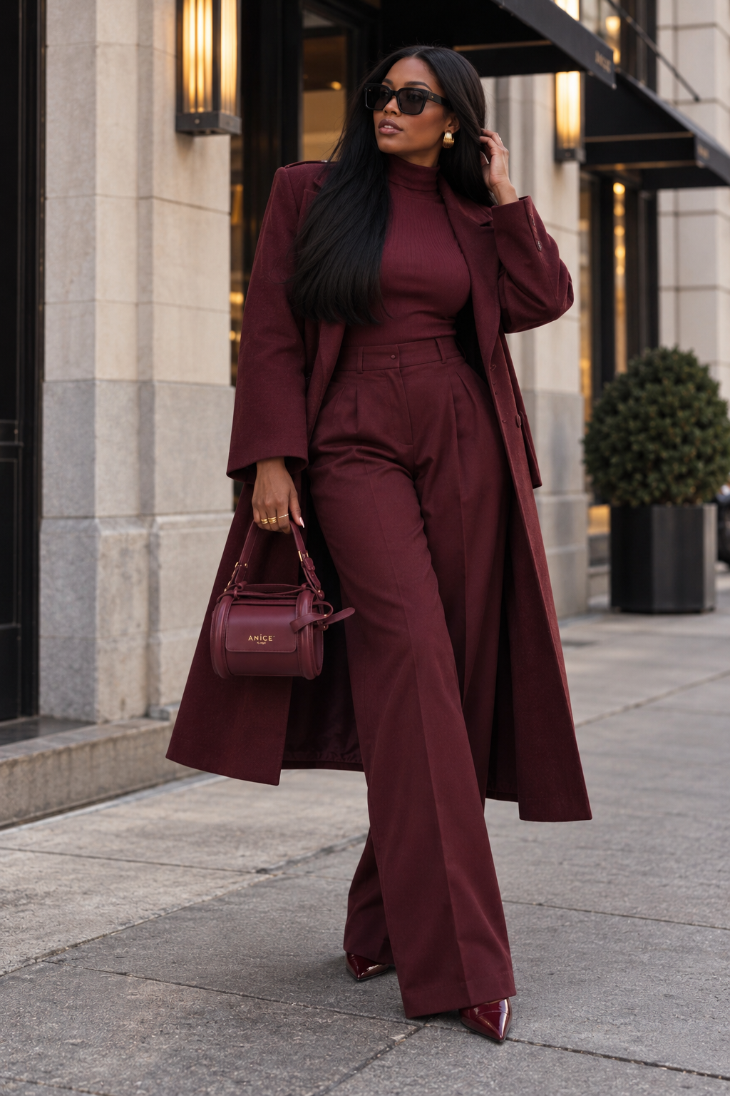 ANiCE’ By Angel Du Bois Leather Barrel Crossbody Bag in Wine