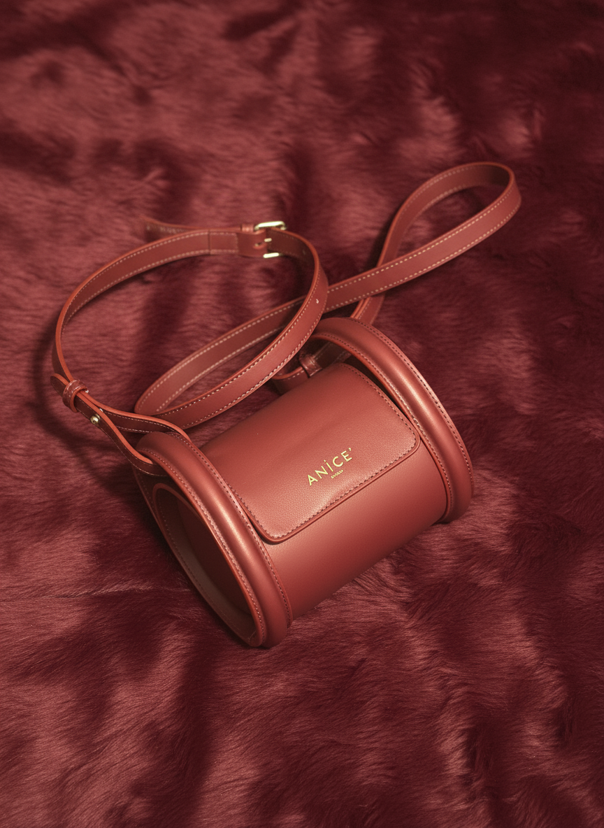 ANiCE’ By Angel Du Bois Leather Barrel Crossbody Bag in Wine