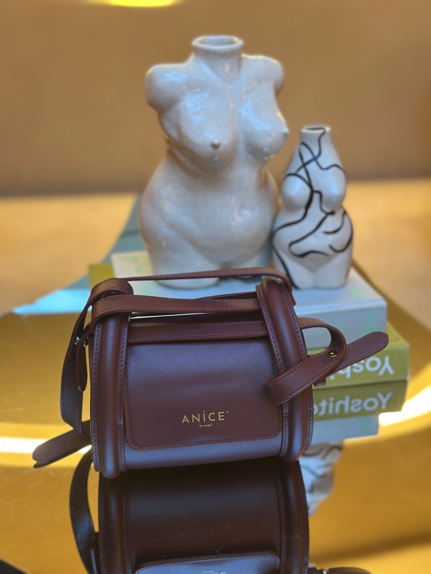ANiCE’ By Angel Du Bois Leather Barrel Crossbody Bag in Wine