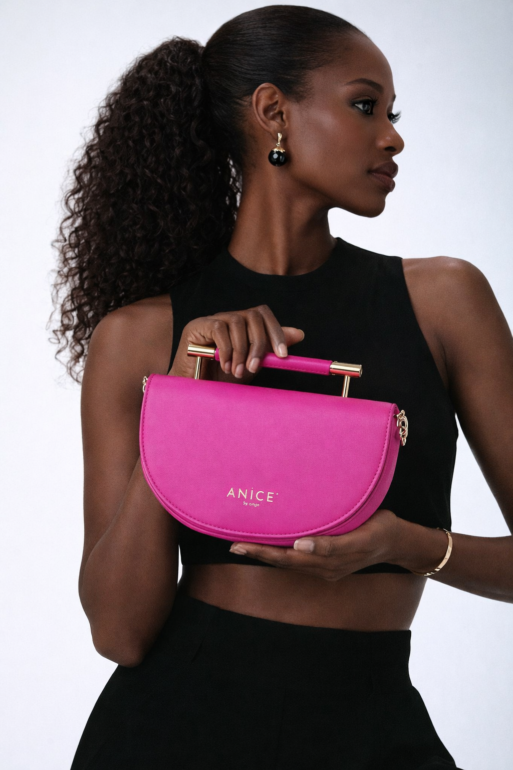 ANiCE’ By Angel SHAKUR Half Moon Metal Top-Handle in Fuschia