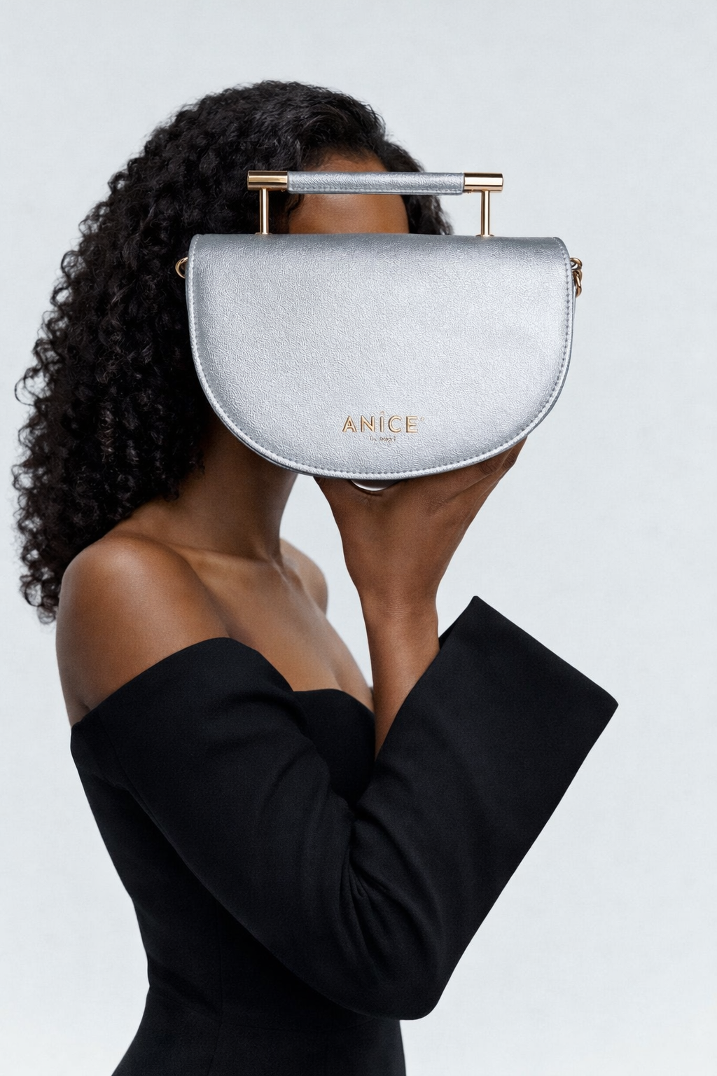 ANiCE’ By Angel SHAKUR Half Moon Metal Top-Handle in Silver