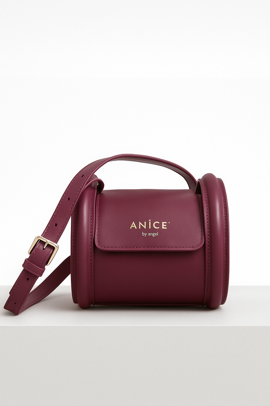 ANiCE’ By Angel Du Bois Leather Barrel Crossbody Bag in Wine