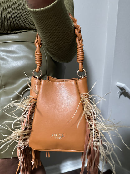 ANiCE’ By Angel Giovanni Feather Bucket Bag in Nutmeg image 2