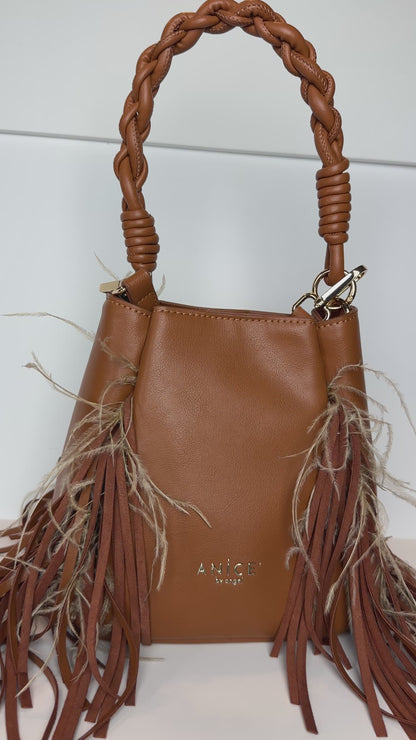 ANiCE’ By Angel Giovanni Feather Bucket Bag in Nutmeg